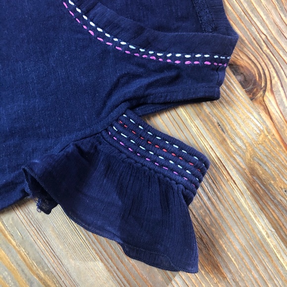 Anthropologie Open Shoulder Navy Blue Top - Picture 2 of 4